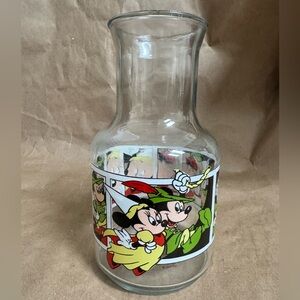 Vintage Anchor Hocking Disney Mickey Mouse as Robin Hood Glass Juice Carafe